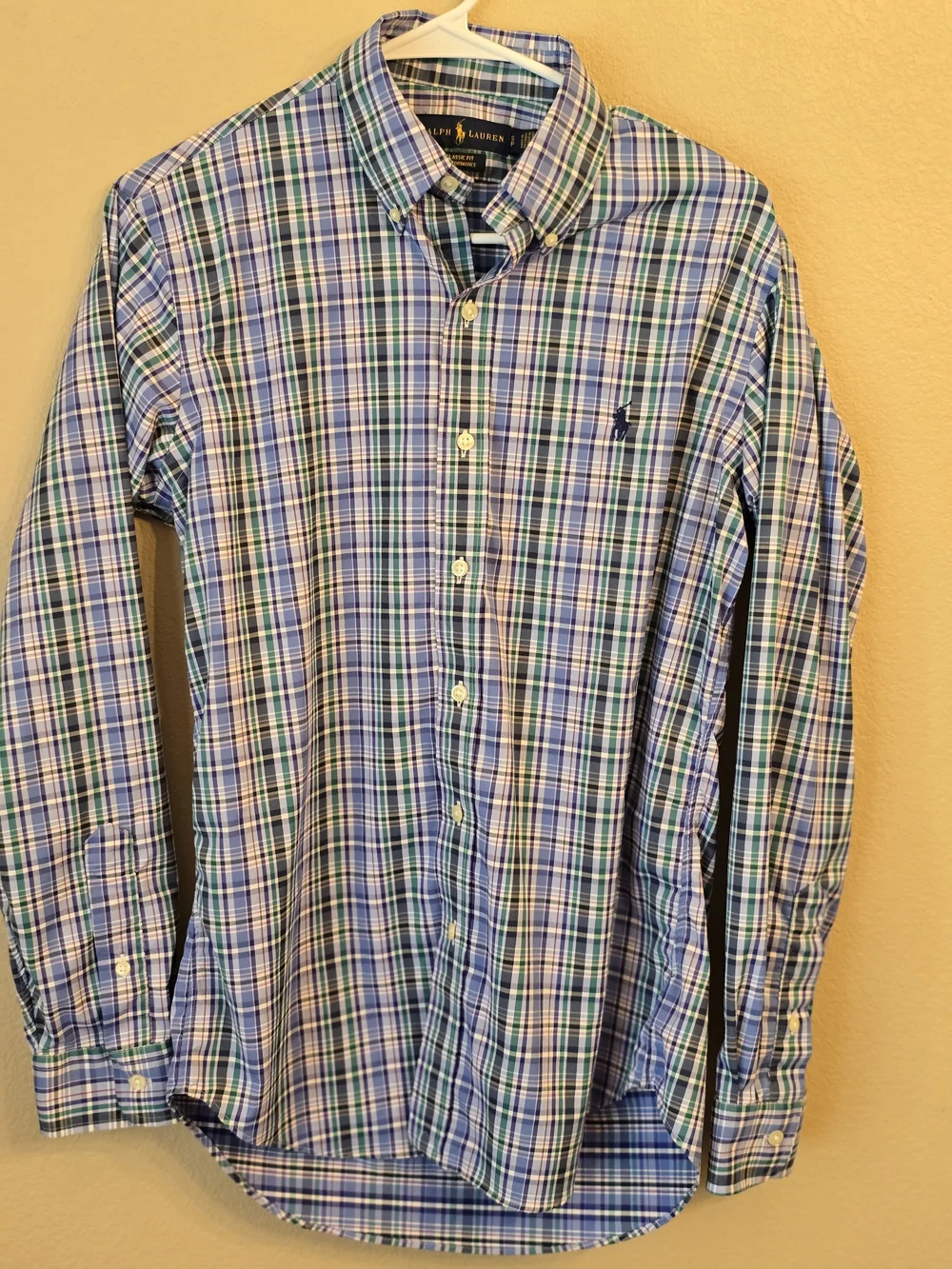 Polo Ralph Lauren Men’s Blue Plaid Nylon Lighweight Button-Down Shirt Size Small - Picture 1 of 4